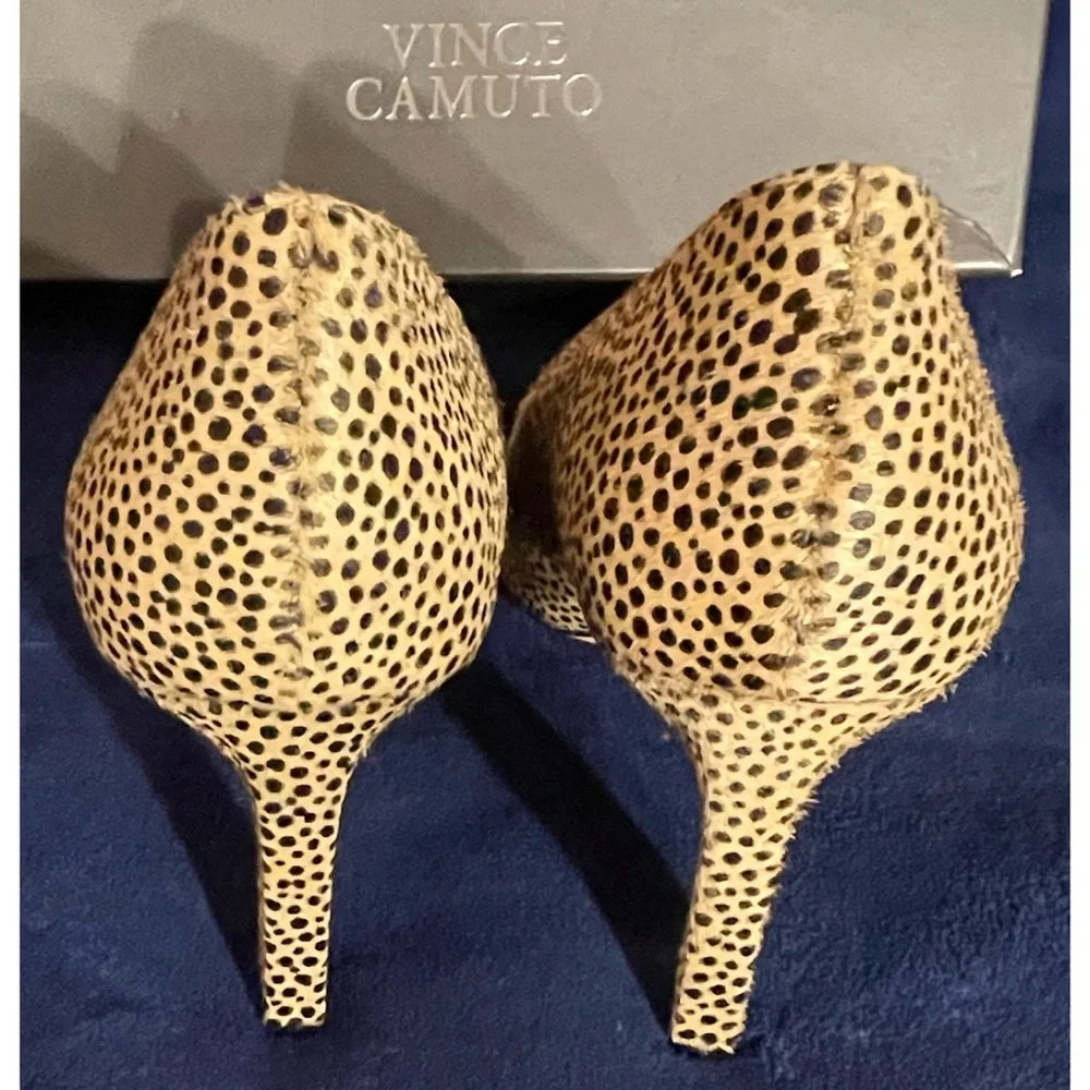 Vince Camuto Natural and Black Spotted Heels With Real Cow’s Fur SZ 10 - Picture 7 of 15